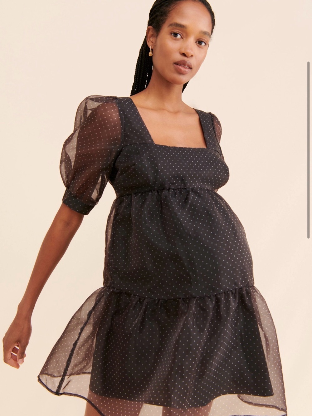 Maternity Black Polka Dot Square-Neck Mini Dress
